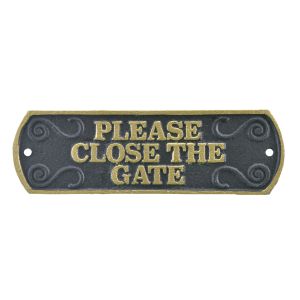 Please Close The Gate Sign Decorative Plaque Cast Iron Black & Gold