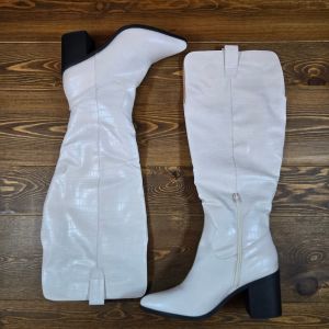 Riding Boots Womens Therese Stacked Heel 10 WDXWC Bone White