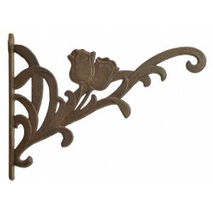 Rustic Cast Iron Plant Hanger Bracket Floral Design, Heavy-Duty Wall Hook 12.75"