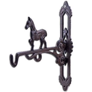 Rustic Horse Cast Iron Plant Hanger Flower Basket Hook 10.375" Deep Western Farm