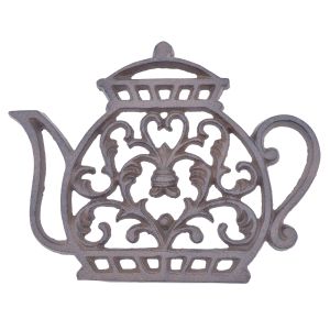 Tea Kettle Trivet Ornate Decorative Cast Iron Kitchen Decor Hot Pad 7.25"