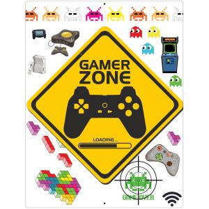 Video Gaming Aluminum Sign Gamer Zone Characters Consoles Controllers 12" x 9"