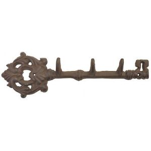 Wall Hook Coat Rack Antique Skeleton Key Style 3 Hooks Cast Iron 12" Long Towel