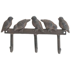 Wall Hook Coat Rack Birds On Fence 3 Cast Iron Hooks 10" Wide