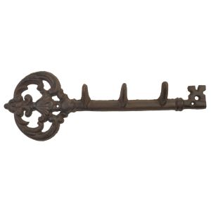 Wall Hook Skeleton Key Coat Rack Antique Style 3 Hooks Cast Iron 11.5" Long
