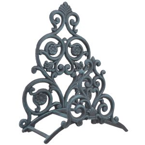 Wall Mount Garden Hose Holder Floral & Spade Verdigris Cast Iron Hanger Reel
