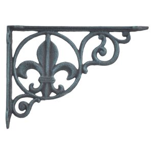 Wall Shelf Bracket Brace Fleur De Lis Verdigris Cast Iron Home Decor 8.625"