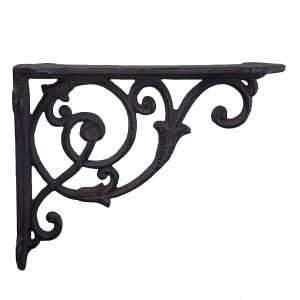 Wall Shelf Bracket Brace Ornate Vine Brown Cast Iron 8.5" Deep