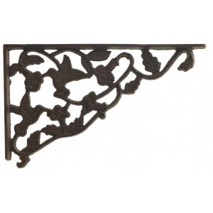 Wall Shelf Bracket Decorative Cast Iron Brace Hummingbird Vine Pattern 11.75"
