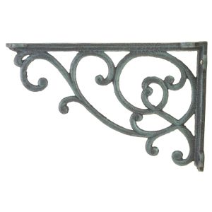 Wall Shelf Bracket Decorative Cast Iron Brace Ornate Vine Verdigris 12.375" Deep