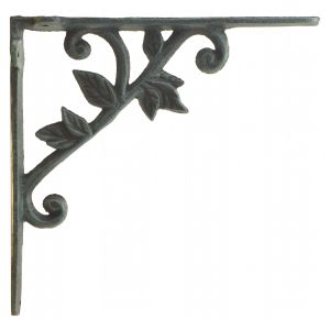 Wall Shelf Bracket Decorative Cast Iron Brace Vine & Leaf Verdigris 8.375" Deep