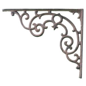 Wall Shelf Bracket Distressed Brown Ornate Brace 11.25" Long Cast Iron