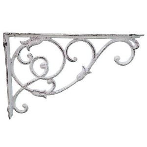 Wall Shelf Bracket Distressed White Cast Iron Brace Ornate Vine 13.5" Deep
