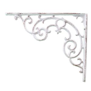 Wall Shelf Bracket Distressed White Ornate Cast Iron 11.25" Long