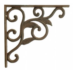 Wall Shelf Bracket Leaf Vine Pattern Cast Iron Brace 8.75"