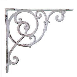 Wall Shelf Bracket Ornate Vine Distressed White Cast Iron Brace 10" Deep