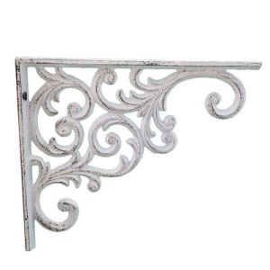 Wall Shelf Bracket Ornate Vine White Cast Iron Brace 9.375" Deep Crafting