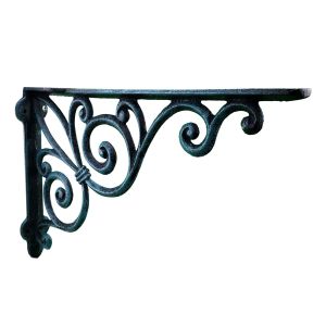 Wall Shelf Bracket Ribbon Fleur De Lis Verdigris Cast Iron Brace 11.375" Deep