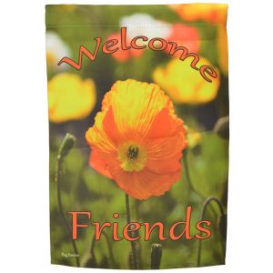 Welcome Friends Garden Flag Orange Flower Yard Decor Double Sided Banner