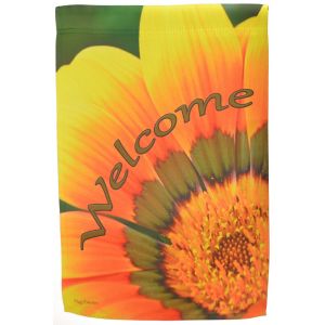 Welcome Garden Flag Floral Decor Orange Green Flower Double Sided Yard Banner