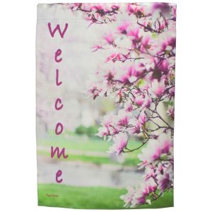 Welcome Garden Flag Pink Dogwood Tree Double Sided Yard Banner Decor Flag Emotes