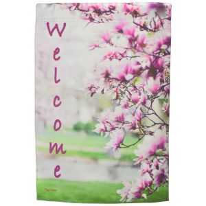 Welcome Garden Flag Pink Dogwood Tree Double Sided Yard Banner Decor Flag Emotes
