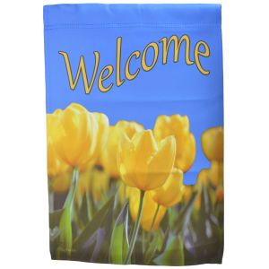 Welcome Garden Flag Yellow Tulips Double Sided Yard Banner Decor Flag Emotes