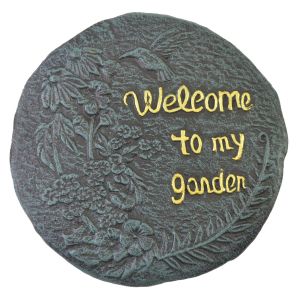 Welcome To My Garden Hummingbird Stepping Stone Plaque Cast Iron Yard & Garden