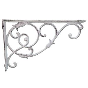 White Cast Iron Shelf Bracket Ornate Scroll Wall Mount Support Brace Rustic