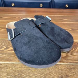 Women's Clog Mule Flats Black Faux Suede Slides Betsy