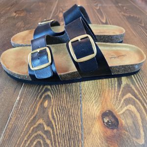 Women's Devin Two Band Footbed Sandals Black SZ 11