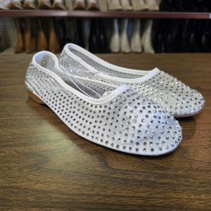 Women's Mel Rhinestone Mesh Ballet Flats Silver / White SZ 8.5