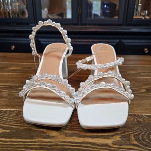 Women’s Stacy Mule Block Heels - Cream with Pearls Sz 8