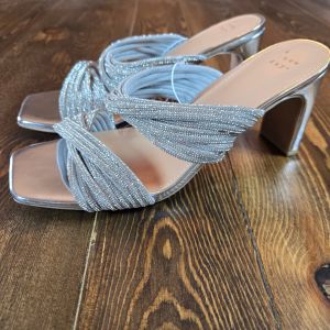 Women's Tammy Rhinestone Heels Silver Open Toe Shoes