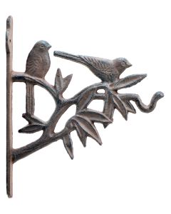 Birds In Tree Decorative Plant Hanger Cast Iron Flower Basket Hook 7.625" Deep