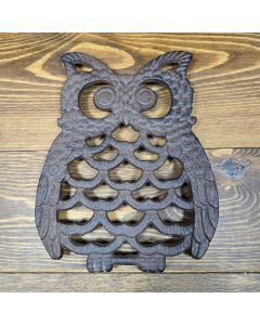 Decorative Cast Iron Trivet Owl Hot Pad Kitchen Decor Table 7.75" Long