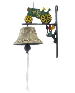 Cast Iron Dinner Bell Green Farm Tractor Colorful Doorbell Barn Decoration