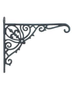 Cast Iron Plant Hanger Basket Hook Ornate Fleur De Lis Verdigris Color 12" Deep