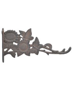 Cast Iron Plant Hanger Hook Butterflies & Sunflowers Decorative  11.125" Deep
