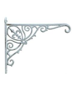 Cast Iron Plant Hanger Ornate Fleur De Lis White Color 12" Deep