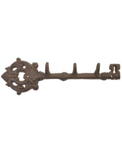 Cast Iron Skeleton Key Wall Hook Rack – 3 Hook Rustic Brown Key-Shaped Hanger