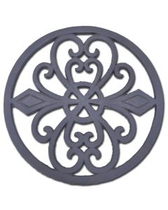 Cast Iron Trivet Round Ornate Heart Scrollwork Design Black Kitchen Hot Pad