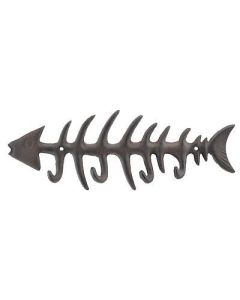 Cast Iron Wall Hook Rack Fish Bone Skeleton Hooks Fishing Cabin Wall Decor 13.75