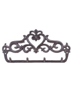 Cast Iron Wall Hook Rack Ornate Victorian 4 Key Hooks 12" Wide Hang Coats Towels