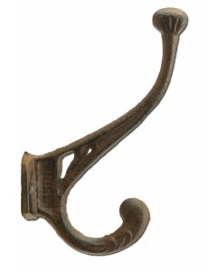 Decorative Coat Hook Victorian Ornate Double Wall Mount Rust Brown Cast Iron 6"