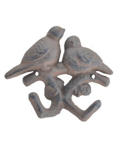 Decorative Double Wall Hook Love Birds Rust Brown Cast Iron Country Decor 4.375"