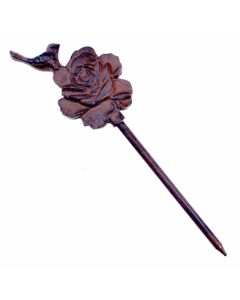 Decorative Garden Hose Guide Bird On Rose Cast Iron Flower Bed Stake 12.5" T