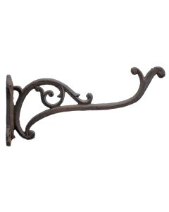Decorative Plant Hanger Curly Vine Brown Cast Iron Flower Basket Hook 10" Deep