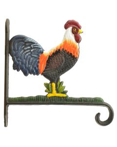 Decorative Rooster Plant Hanger Flower Hook Colorful Cast Iron Large 10.125" D