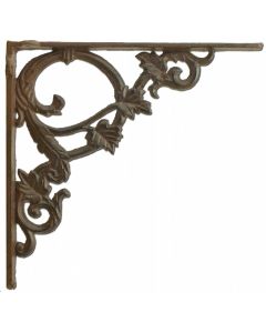 Decorative Shelf Bracket Ornate Leaf Brace Rust Brown Cast Iron Shelves 9.375"
